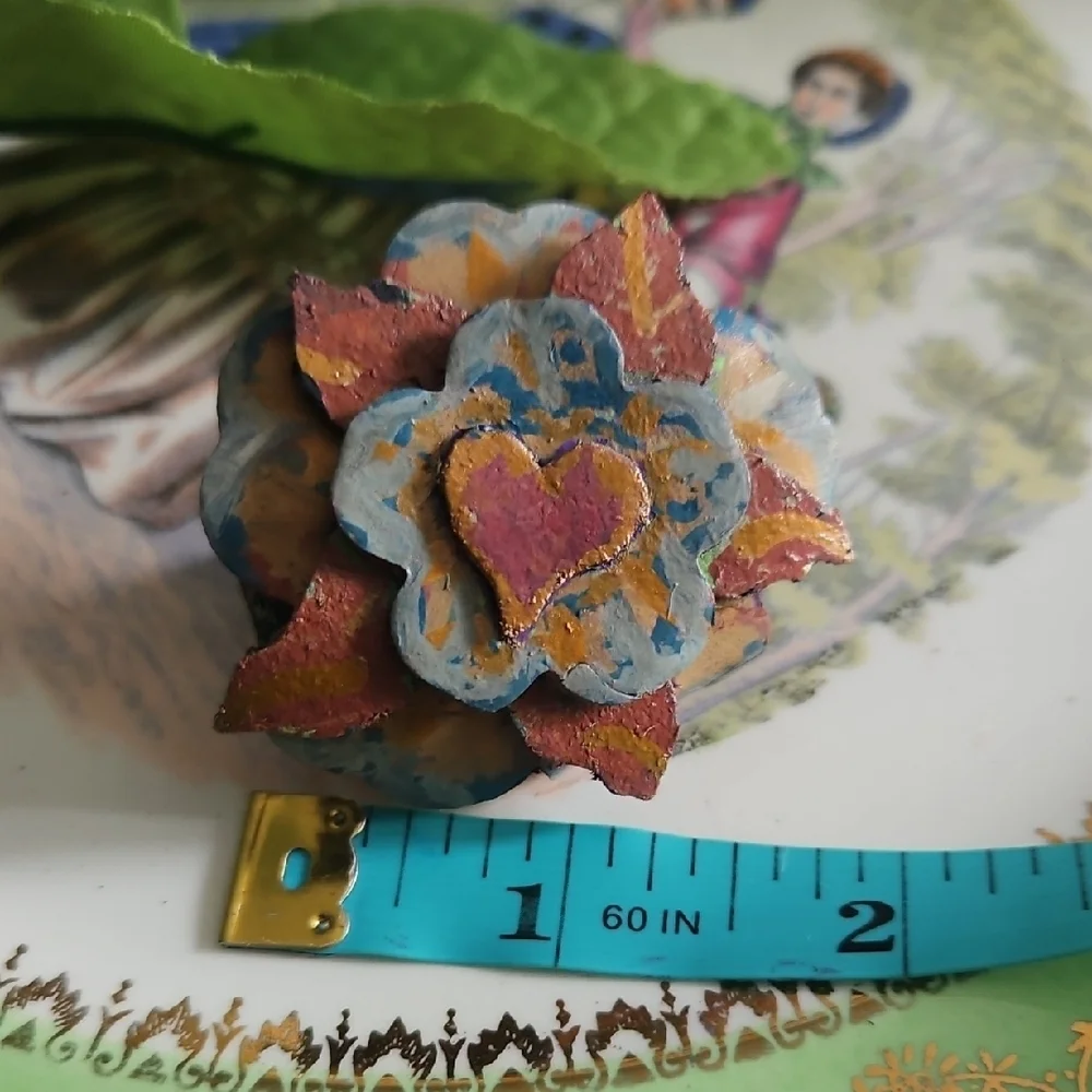 Hand Crafted Painted Floral Genuine Leather Pet Collar Accessory Charm NEW